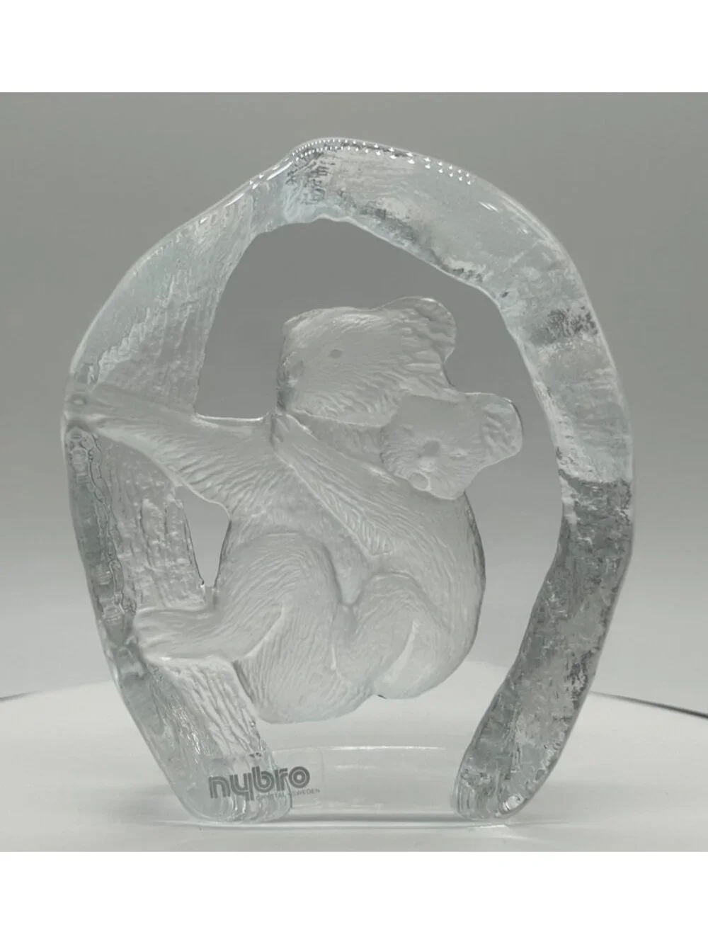 Vintage Nybro Sweden Art Glass Koala Bear Mother & Baby Joey Crystal Paperweight